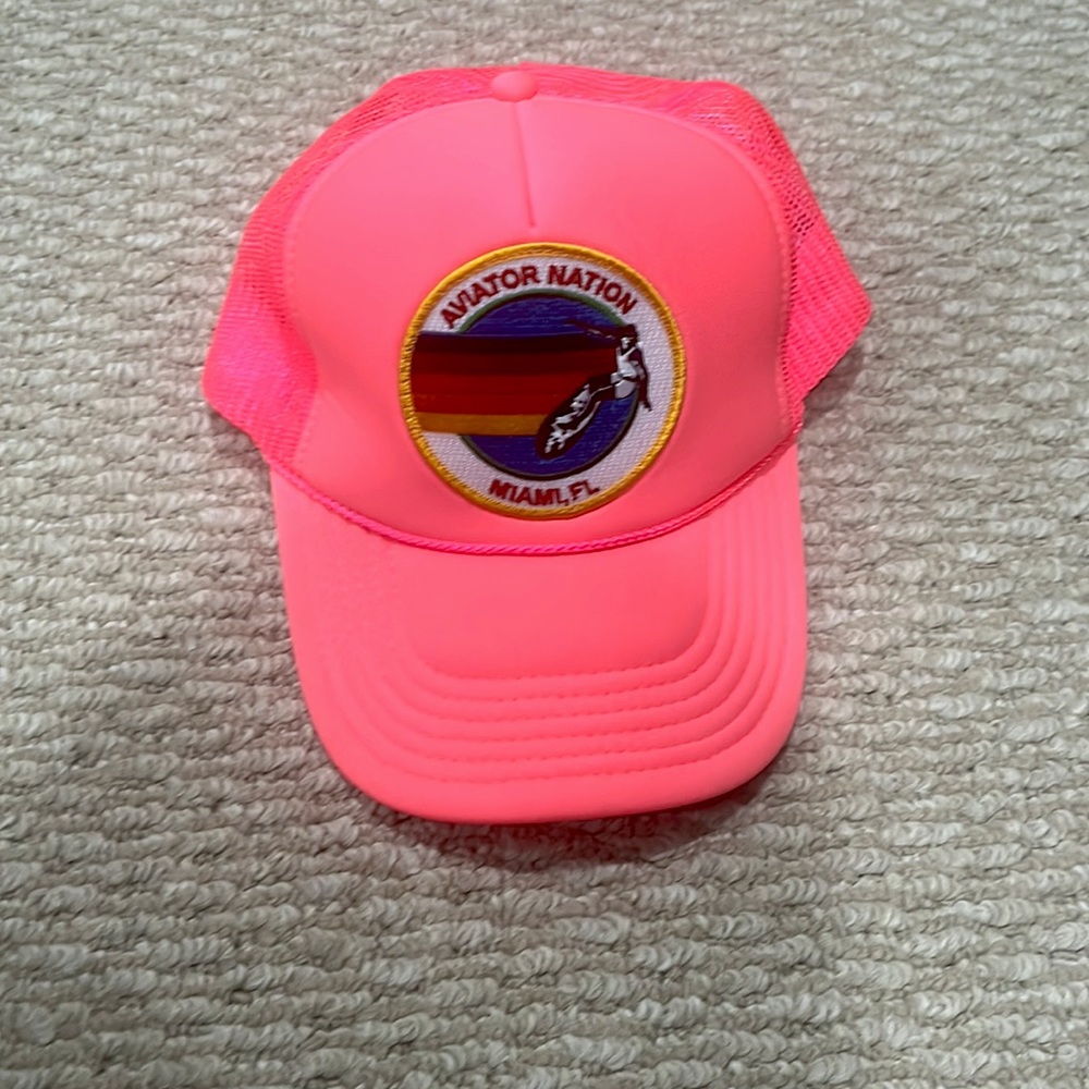 Neon pink aviator nation trucker hat